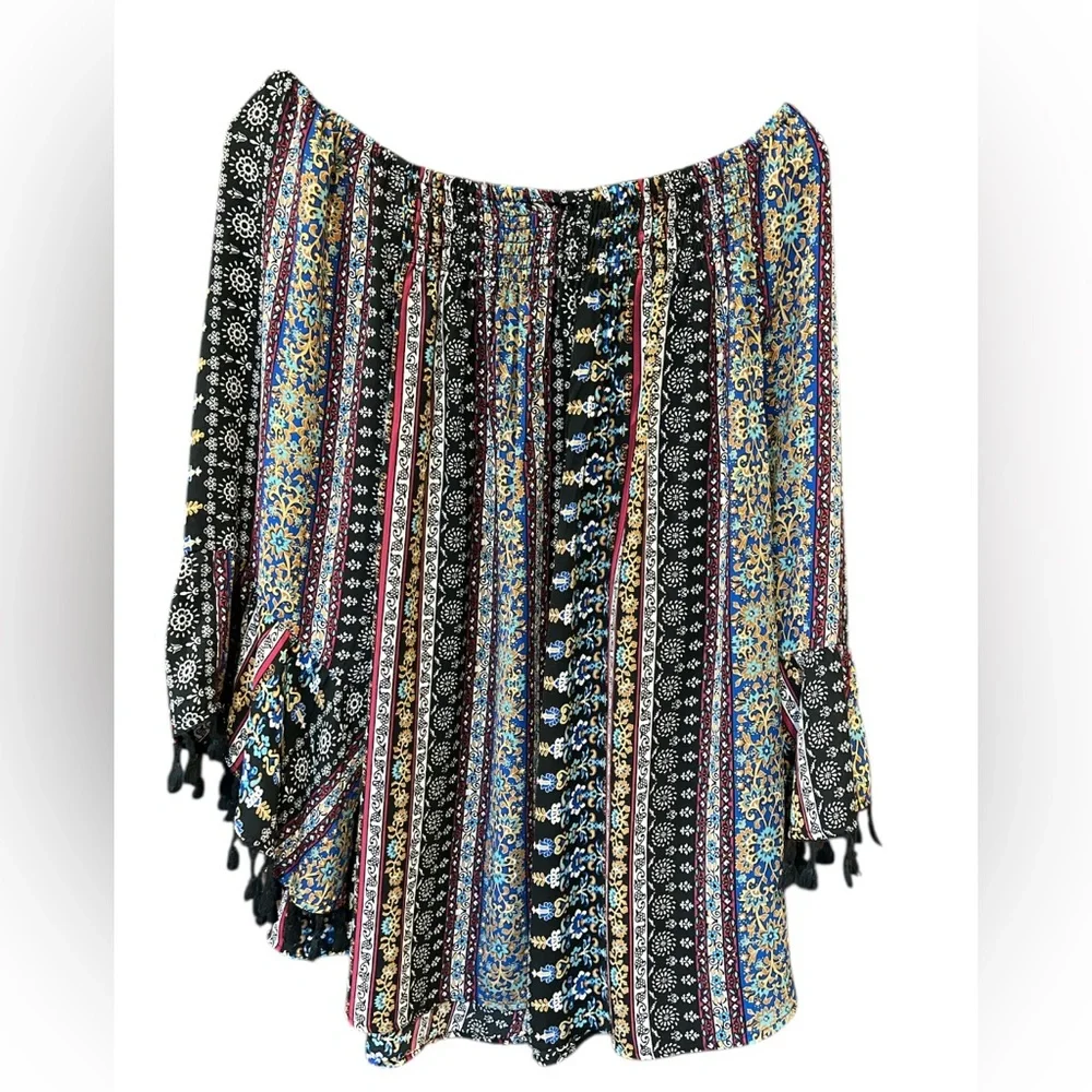 Westport Bohemian Multicolor Off-Shoulder Top long sleeve/ Size 3X - Picture 8 of 13